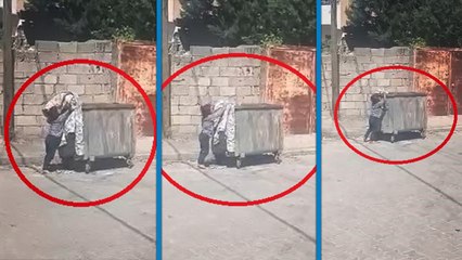 Çocuğun eski kilimi konteynere attığı anlar kamerada; ödüllendirilecek