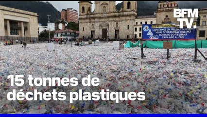 Colombie: une place mythique de Bogota recouverte de déchets plastiques