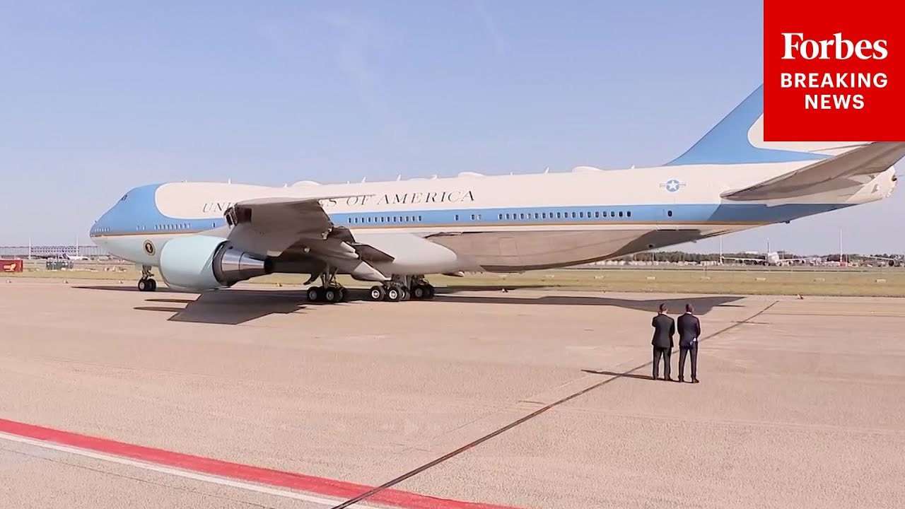 President Trump Departs The NATO Summit In The Netherlands On Air Force One