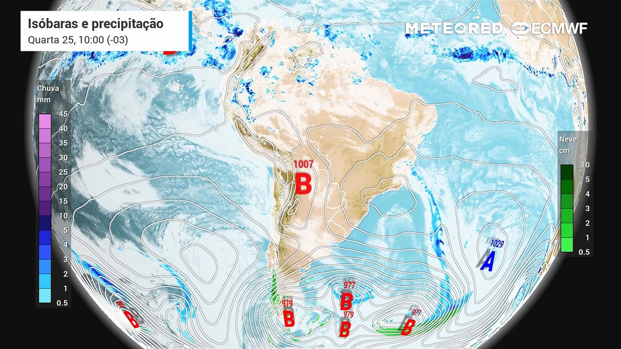 Quarta-feira, 25 de junho: Previsão de nebulosidade, chuva e pressão a nível médio do mar para quarta e quinta-feira.