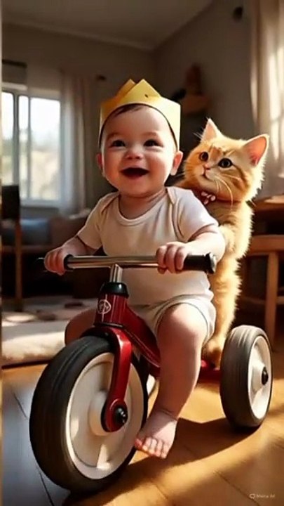 Orange cat playing to baby #ai #cats #Orangecat