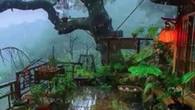 Wooden Deck Beneath Tree Canopy, Tea Set Amid Lush Greenery and Lantern-Lit.#short#shorts#shortvideo#reelit #reelfacebook #viralpost2025シ #trendingvideo #RoomDecor #homedecor #housedesign #terrace #raining #thunderstorms #tourism