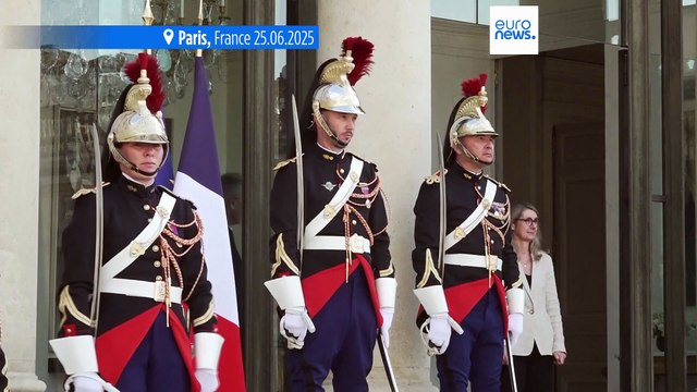 Emmanuel Macron meets IAEA chief Rafael Grossi at the Elysee Palace after returning from NATO summit