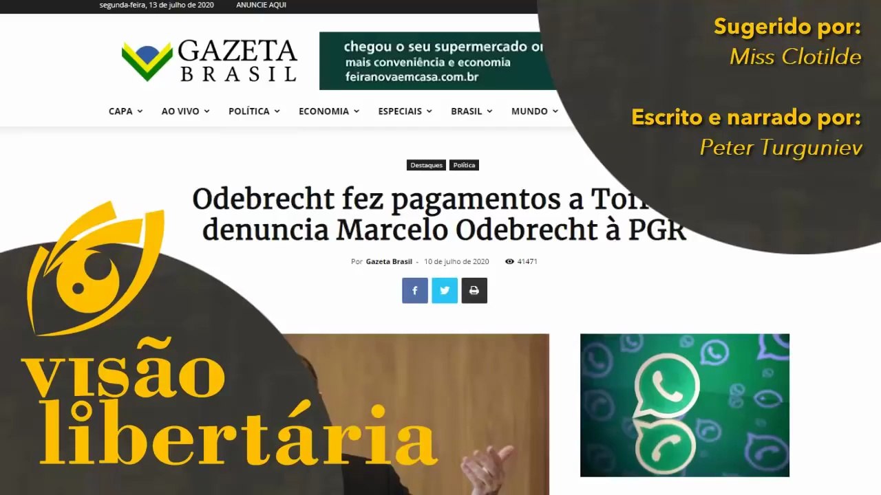 Toffoli foi delatado pelo Odebrecht, e agora? | Visão Libertária - 14/07/20 | ANCAPSU