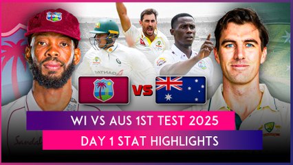 WI vs AUS 1st Test 2025 Day 1 Stat Highlights: Jayden Seales' Fifer Restricts Australia To 180