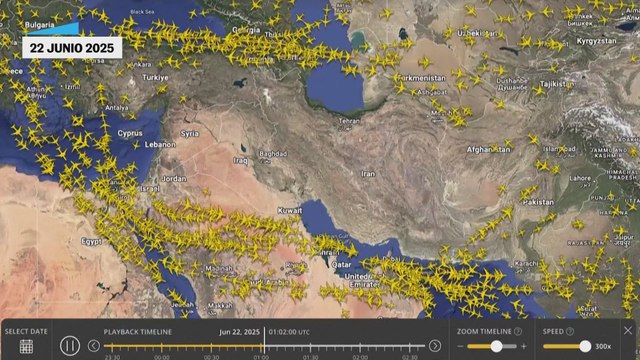 Imagenes del tráfico aéreo en oriente próximo del pasado 22 de junio