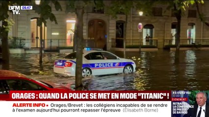 Orages: quand une voiture de police circule dans l'eau... avec la musique de "Titanic"