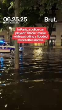 Paris police car plays Titanic” music in flooded street after storms.