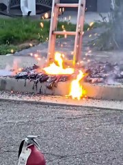 ladder leaned dangerously against a half-melted rock, its metal frame glowing from the intense heat.