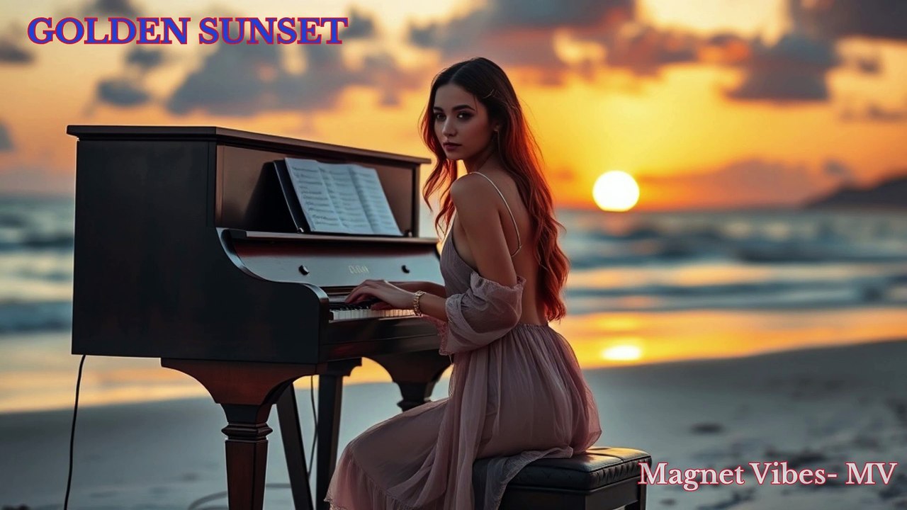 Golden Sunset│Beautiful Piano Girl│Female Pianist at Beach│Sunset Ambience Piano Melody