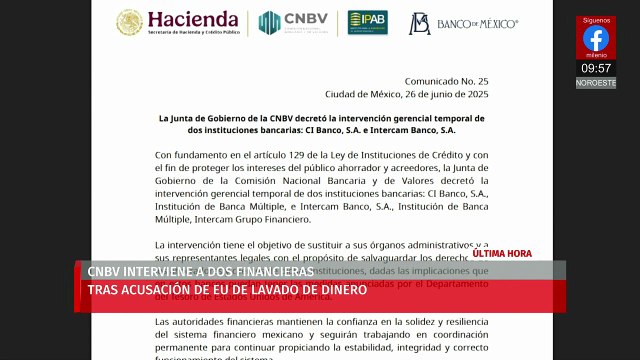 CNBV interviene a dos financieras tras acusación de EU de lavado de dinero
