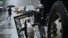 Ginger Cat Escorts Little Penguin Back to Its Arctic Home