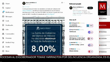 Banxico reduce tasa de interés a 8%; la más baja en tres años