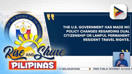 Phl Embassy sa Washington D.C., nagbabala sa kumakalat na maling impormasyon tungkol sa dual citizenship at green card holder sa U.S.