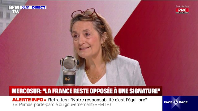 Mercosur: Les agriculteurs ont la garantie que la France y est totalement opposée , affirme Sophie Primas, porte-parole du gouvernement