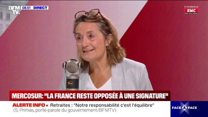 Mercosur: "Les agriculteurs ont la garantie que la France y est totalement opposée", affirme Sophie Primas, porte-parole du gouvernement