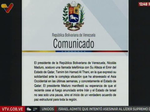 Pdte. Maduro sostuvo llamada telefónica con el Emir del Estado de Qatar Tamim bin Hamad Al Thani