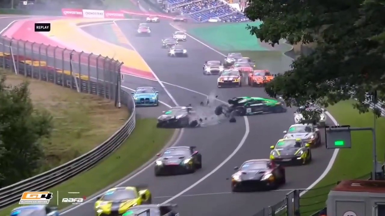 GT4 European 2025 Spa Race 2 Start Huge Crash Pile Up