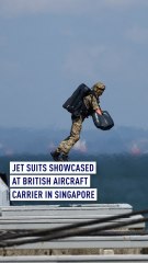Jet suits showcased at British aircraft carrier in Singapore