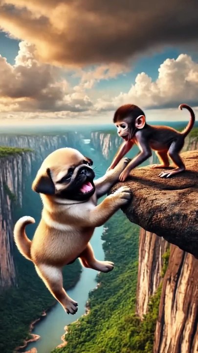 Lovely monkey rescued pug,and he was chased by hunter#story #animals #rescue #cuteanimal #doglover