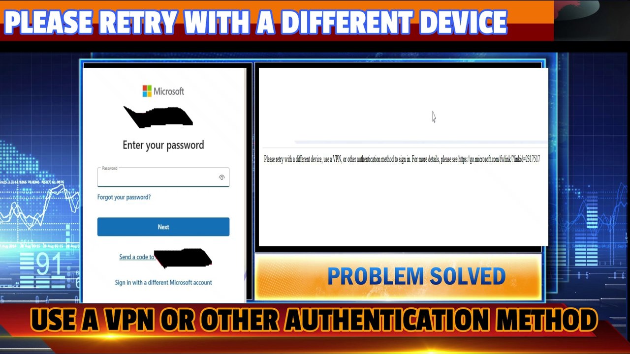 Please Retry With A Different Device Or Use A VPN | Fix Microsoft Login Error | Hotmail sign in Error | Microsoft Login Problem