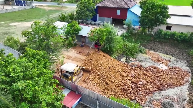 Amazing New Project Excellent Land Filling Area work by Dozer and Dump truck 5Ton Unloading Soil