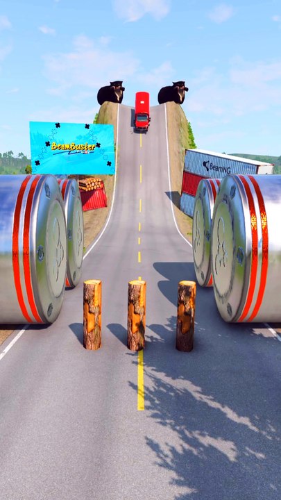 Colored Cars & School Buses vs Logs - BeamNG.Drive