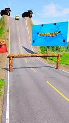 Colored Cars & Truck vs Log Fence - BeamNG.Drive