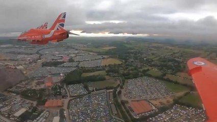Watch as the Red Arrows fly over Glastonbury during surprise Pulp performance