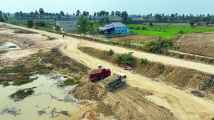 Incredible Dozer KOMATSU Actions Skill Technique Moving Soil with Many Dump Truck Delivery Soil