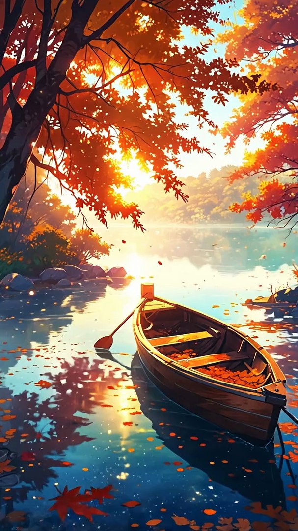 Golden Hour Reverie: Leaves Adrift on a Silent Lake - video