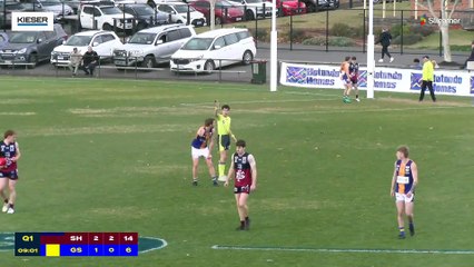 BFNL - Lachie Hood (Sandhurst) contested mark and goal v Golden Square. June 28, 2025.