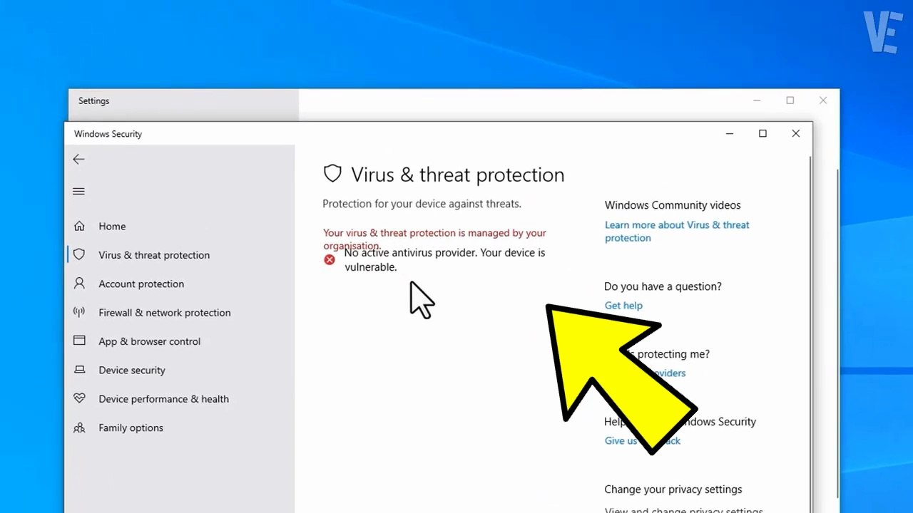 Solved - your virus and threat protection is managed by your organization