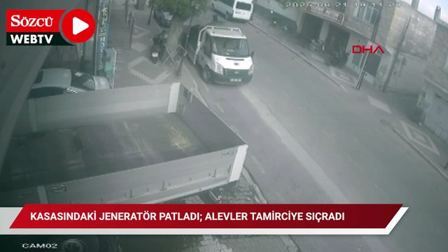 Kamyonetin kasasındaki jeneratör patladı; alevler tamirciye sıçradı