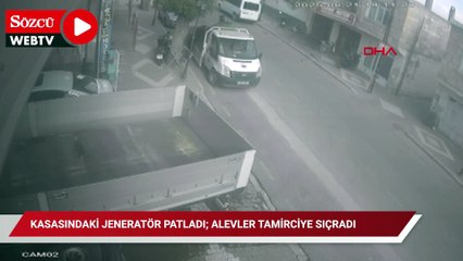 Kamyonetin kasasındaki jeneratör patladı; alevler tamirciye sıçradı