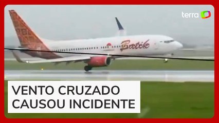 Ventos fortes fazem avião de grande porte pousar ‘de lado’ na Indonésia
