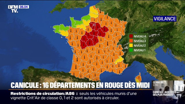 Canicule: 16 départements placés en vigilance rouge par Météo France à partir de midi