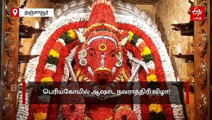 தஞ்சை பெரிய கோயில் ஆஷாட நவராத்திரி விழா! மஹாவாராஹி அம்மனுக்கு மாதுளை முத்துக்கள் அலங்காரம்!