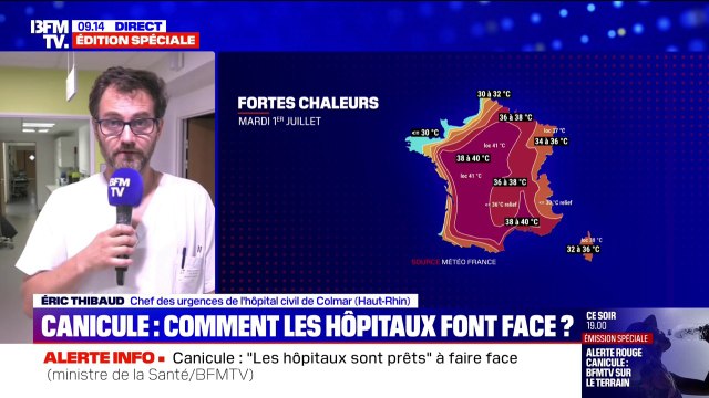 Canicule: Tous les services ne sont pas équipés de climatisation, affirme Éric Thibaud (chef des urgences de l'hôpital civil de Colmar)