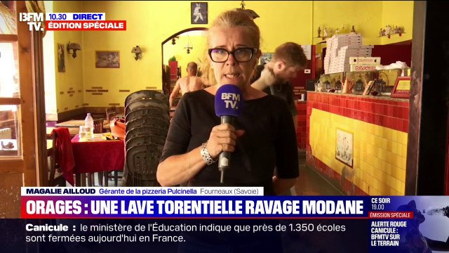 Inondations en Savoie: C'est une catastrophe, dans les caves il y a plus d'un mètre et demi d'eau, déplore cette gérante de pizzeria