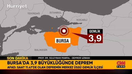 Bursa'da 3.9 büyüklüğünde deprem