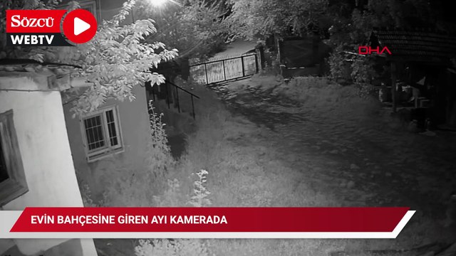 Evin bahçesine giren ayı kamerada