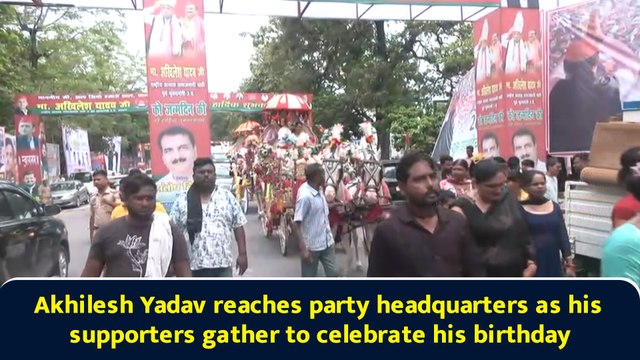 Akhilesh Yadav reaches party headquarters as his supporters gather to celebrate his birthday