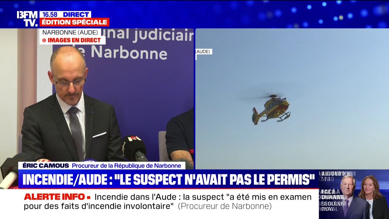 Incendie dans l’Aude: le suspect "ne possédait plus le permis de conduire" au moment des faits, indique Éric Camous, procureur de la République de Narbonne