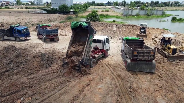 Amazing-Episode-Powerful-Bulldozer-KOMATSU-D31P-and-D21P-Showing-Skill-Pushing-Soil-Refill-Lake