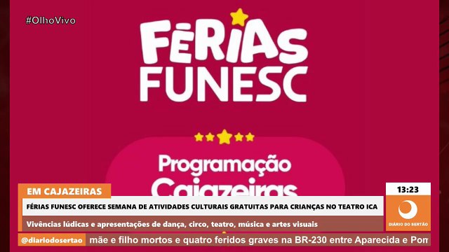 Férias Funesc oferece semana de atividades culturais gratuitas para crianças em Cajazeiras