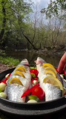 Fresh Fish with Lemon & Garlic | Outdoor Cooking by the River 🍋🔥 vlog video