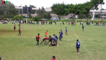 Quick reactions and agile feet, no better combination to gain abtru from the base of the ruck. Hassan Wambani going over for the Monks during the Inaugural Nairobi7s semi-final