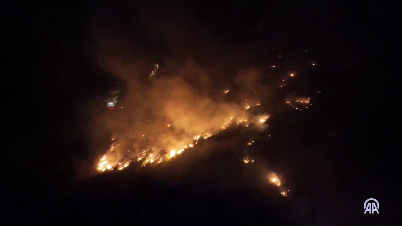 Antakya ilçesinde çıkan orman yangınına müdahale havadan görüntülendi