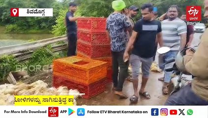 ಕೋಳಿ ಸಾಗಿಸುತ್ತಿದ್ದ ಕ್ಯಾಂಟರ್​ ಲಾರಿ ಪಲ್ಟಿ: ಕೋಳಿಗಾಗಿ ಮುಗಿಬಿದ್ದ ಜನ